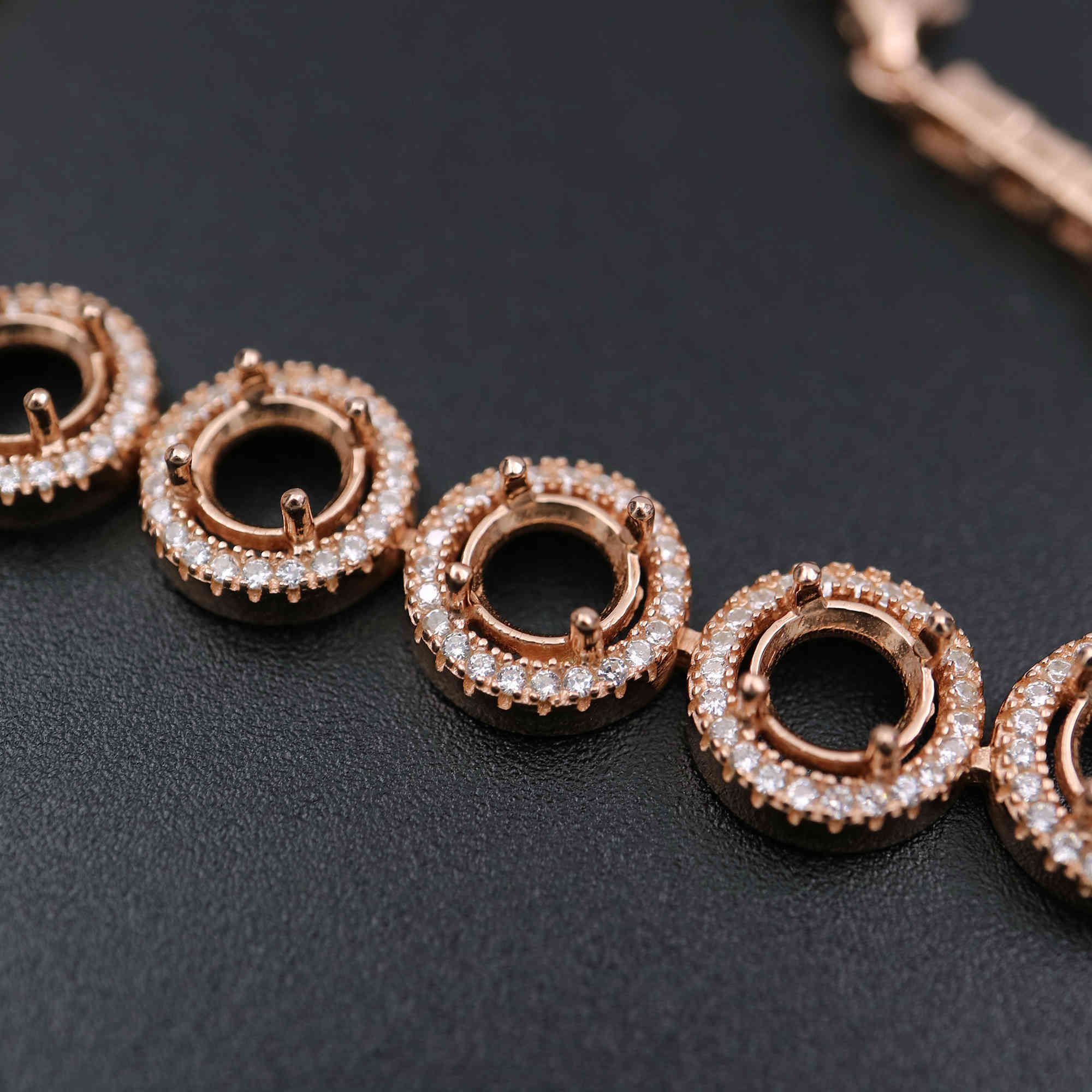 1Pcs 5-6MM Round Bezel Rose Gold Plated Solid 925 Sterling Silver 5 Stones Luxury Bracelet Settings 5.5Inches+2Inches Extension Chain 1900223 - Click Image to Close